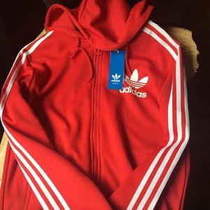 Adidas Fire Red Track Jacket with Hood